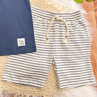 Conj. Camiseta "It's Never Too Late for Fun" e Bermuda - Marinho